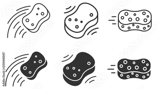 Photos Cleaning sponge icons vector set with motion lines, household cleaning tools ill