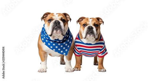 Festive 4th of july bulldogs patriotic dog portraits isolated on transparent background
