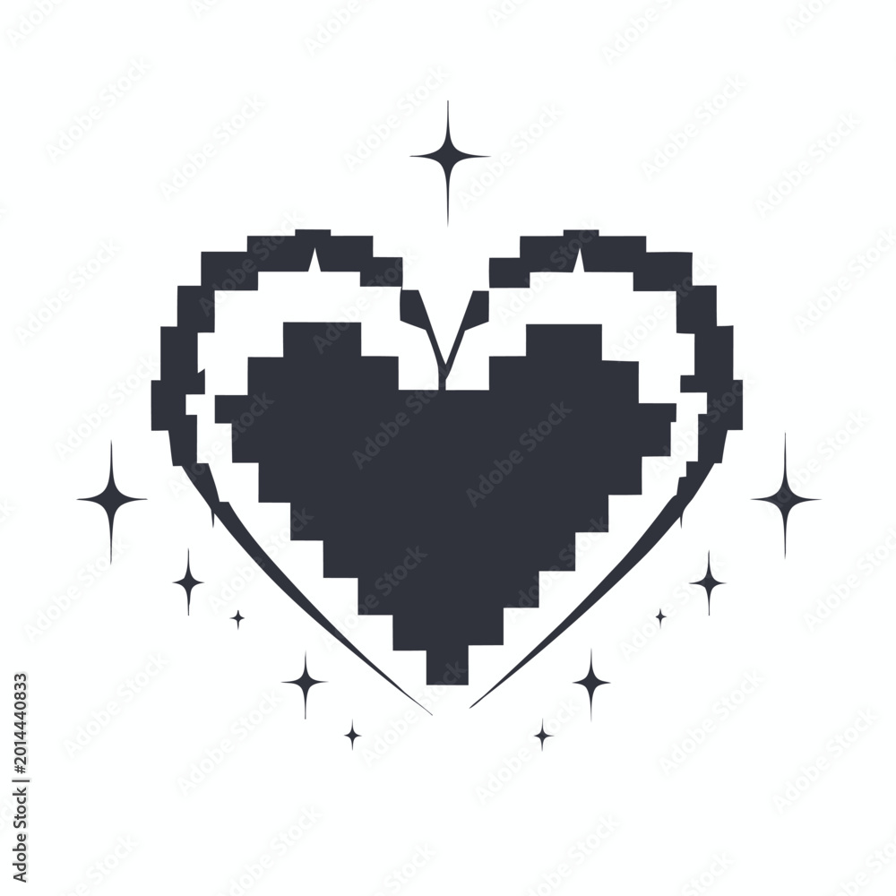 Fototapeta premium Simple Black and White Pixel Art Heart Solid Color Icon Graphic