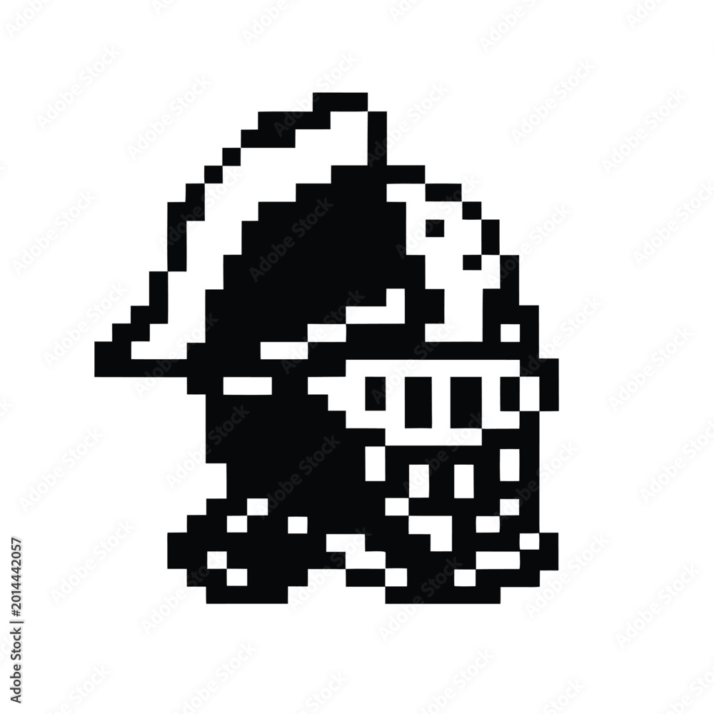Fototapeta premium Retro Pixelated Warrior Armor Outline - Monochrome Video Game Vector Icon