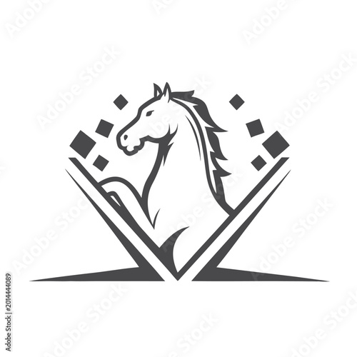 Black and White Pixel Art Rearing Horse Silhouette for Gaming and Equestrian Designs