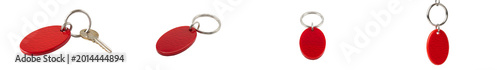 Photos set of  red, oval-shaped keychains frequently on withe background PNG photo high