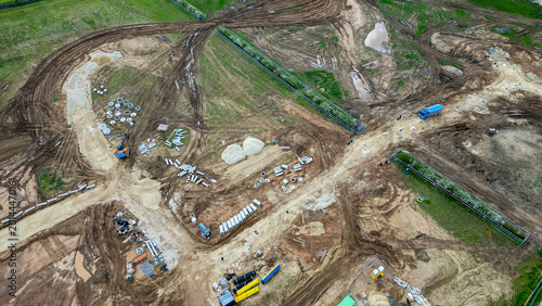 Construction Site Aerial View at Bellway Homes in Boroughbridge, UK.