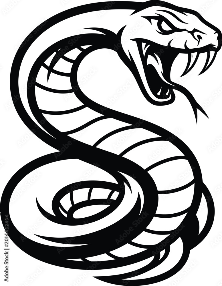 Fototapeta premium Aggressive Cobra Snake Black and White Illustration