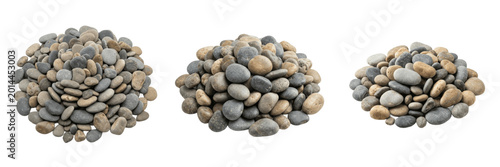 Photography Set and collection of small smooth river stones pile isolated on white backgroun