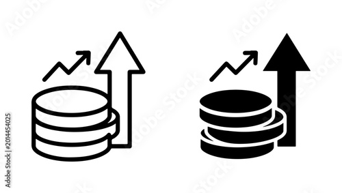 Tableau sur toile Financial Growth Icons, Stacked Coins and Upward Arrow Vector Set, Business Inve