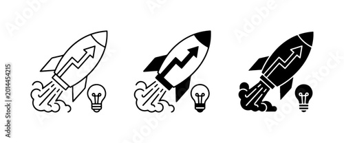 Tableau sur toile Rocket Launch Icons, Business Growth & Idea Generation, Startup Success Symbols,