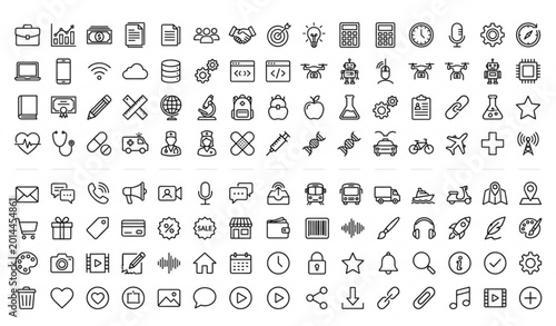 Fotografía Complete collection of modern outline vector icons with business technology and