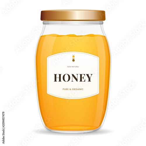 Premium honey jar with organic label and glass packaging