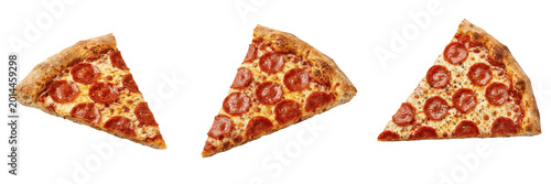 Cuadro en lienzo Set of single slice of pepperoni pizza isolated on white background