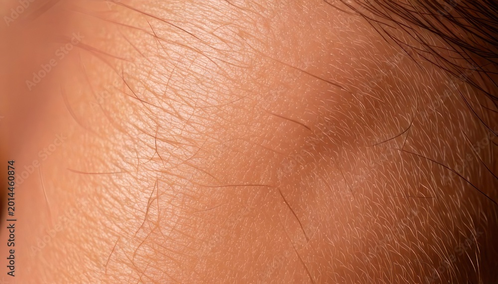 Fototapeta premium Close-up of fine vellus hair on a womans forehead.