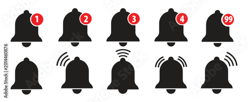 Cuadro en lienzo Notification bell icon set, alert icon for incoming inbox message