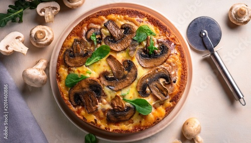Bild auf Leinwand delightful vegan pizza cake topped with fresh mushrooms and plant based goodness