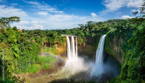 Foto breathtaking view of a powerful waterfall system plunging into a river surrounde