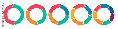 Colorful circle arrow chart set. Rotate arrow and spinning loading arrows, repeat circle. Business strategy workflow process infographic elements, circular statistics diagrams.