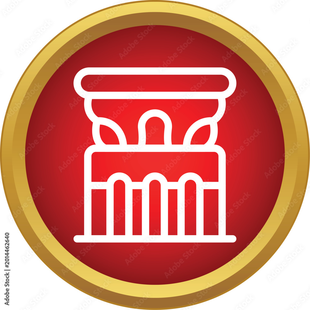 Fototapeta premium Greek architectural column icon in white on a red circle with gold border