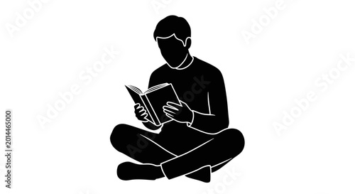 Quadro su tela Student sitting in a cross-legged position while reading a hardcover book represents the pursuit of knowledge and academic dedication in a quiet, contemplative environment with plenty of copy space