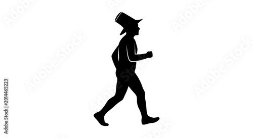 Foto Man silhouette wearing a tall top hat walks forward with a rhythmic stride in a formal or theatrical style