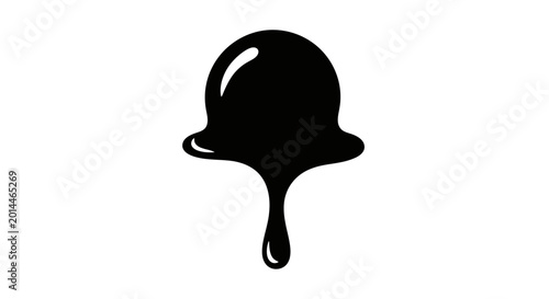 Foto Dripping liquid drop icon shows a viscous substance melting or falling, serving as a versatile design element for environmental themes, industrial spills, or creative artistic compositions