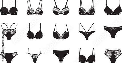 Various womens lingerie and underwear with lace illustrations vector bundle set