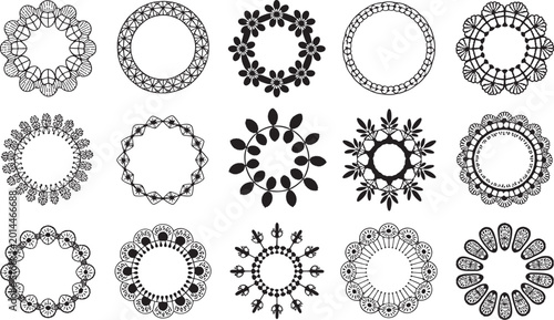 Set of twelve intricate floral crochet doily patterns in circular designs with lace details vector bundle set
