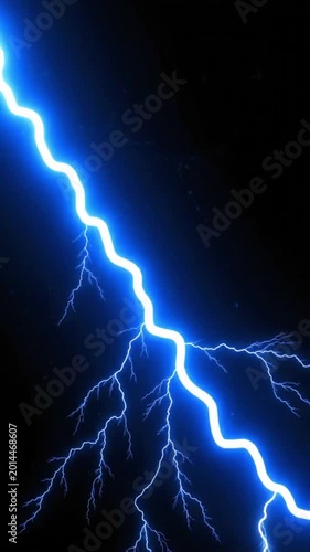 Blue lightning thunderbolt graphic element shows bright natural energy lightning with glowing effect