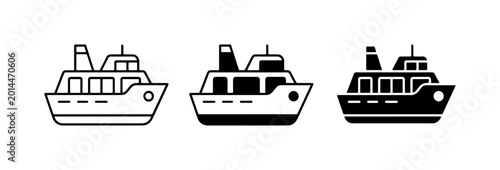 Canvastavla Ferry Boat Icons, Passenger Ship Vector Graphics, Maritime Transport Symbols for