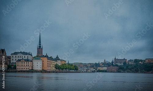 Photography Stockholm Sweden Waterfront Skyline with Riddarholmen Church Historic Buildings