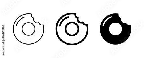 Foto Bitten Donut Icons, Simple Line Art and Solid Black Vector Graphics, Sweet Treat