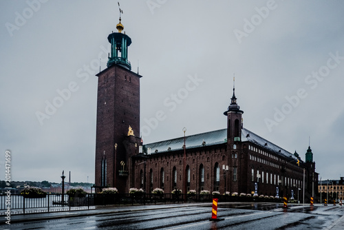 Photography Stockholm City Hall Stadshuset in Stockholm Sweden with Tower and Waterfront Du