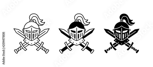 Tableau sur toile Knight Helmets and Crossed Swords Vector Icons, Medieval Warrior Symbols, Herald