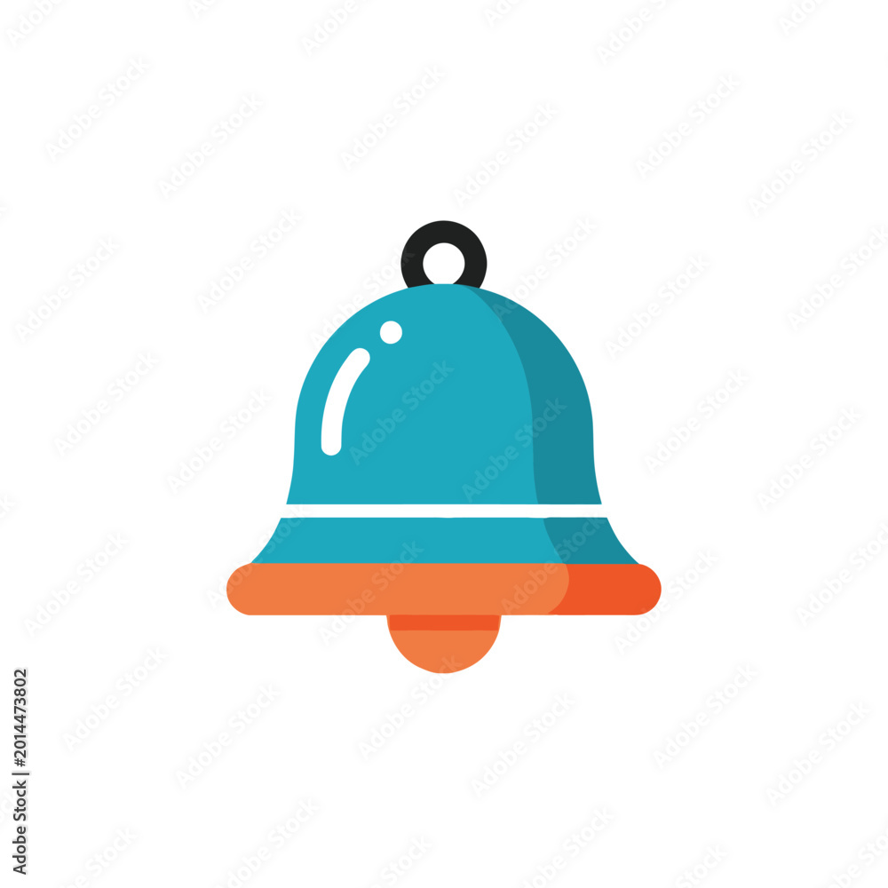 Fototapeta premium Blue and orange notification bell icon, alert symbol, flat design