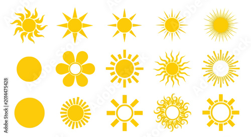 Canvas Print Collection of diverse sun icons, symbolizing heat, light, and summer, in various