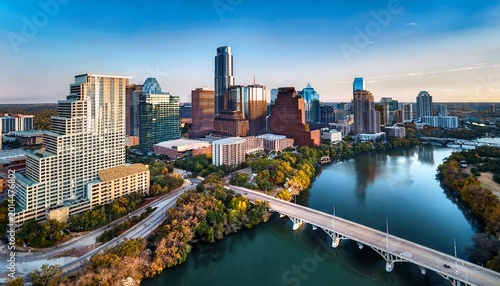overhead photo of austin texas downtown skyline