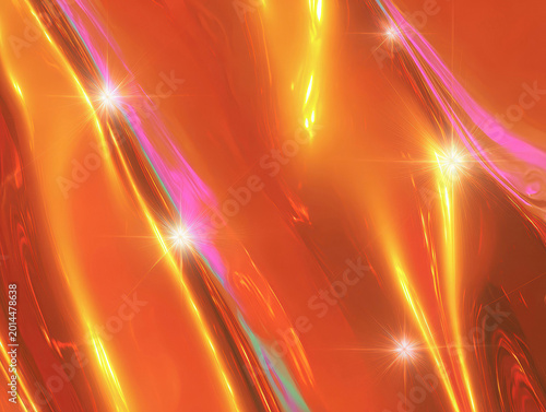 A vibrant, full-frame abstract trading card with a fire orange and red colorway, prismatic highlights, holographic varnish, glass-smooth laminate finish, and dynamic swirls and streaks - AI-Generated