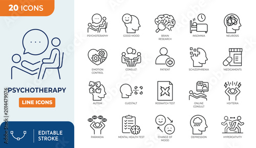 Bild auf Leinwand Psychotherapy icon set. Editable stroke. Vector illustration