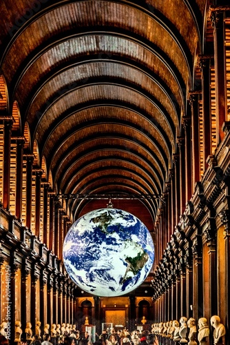 Photography Gaia Earth Installation in Long Room Trinity College Library Dublin with Histor