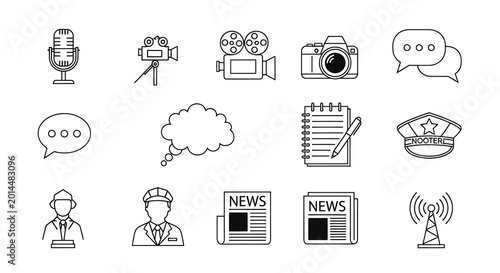 Journalism Media and News Broadcasting Thin Line Icons