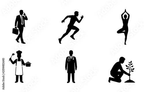 Canvastavla Diverse Professional Silhouettes: Businessman, Runner, Yogi, Chef, Doctor, Garde