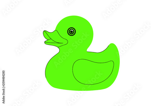 Картината върху платно Bright Green Rubber Duck Toy Isolated on White Background