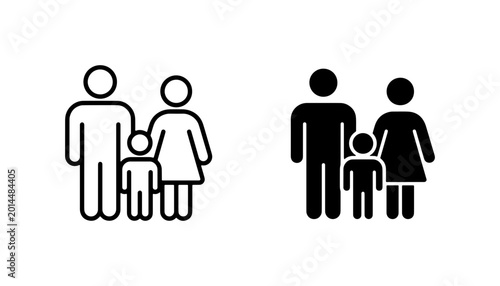 Foto Family Icon Set, Simple Silhouette Figures, Parental Units with Child, Vector Gr