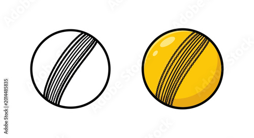 Photos Cricket Ball: Line Art and Colored Illustration