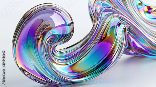 Close-up of a large, fluid abstract glass object with iridescent sheen and purple-blue-cyan gradient Soft refractions, subtle rainbow chromatic aberration, and hyper smooth surface in - AI-Generated