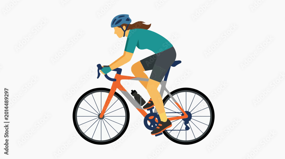 Fototapeta premium Side view of a female cyclist riding a road bike