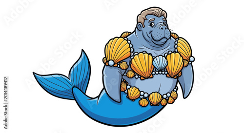 Valokuva Manatee Mermaid with Shells and Pearls