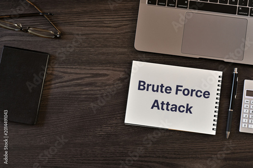 Картината върху платно Secure technology and Brute Force Attack on notebook with laptop, glasses, calculator