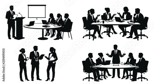 Fotografie business meeting silhouettes with presentation and discussion