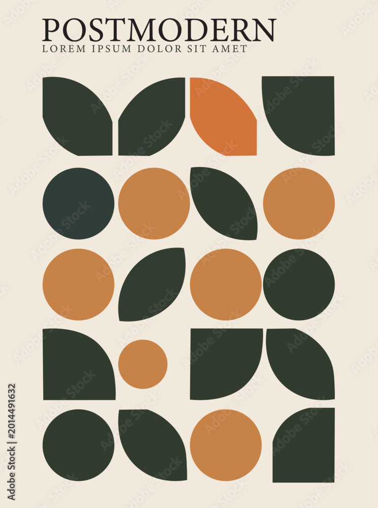 Fototapeta premium Abstract geometric shapes in bold postmodern graphic style on a light background, conveying modern design and artistic creative concept. Hand-drawn vector illustration