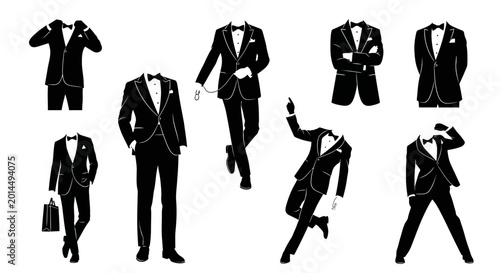 Set of Men's Tuxedo Silhouettes in Various Poses