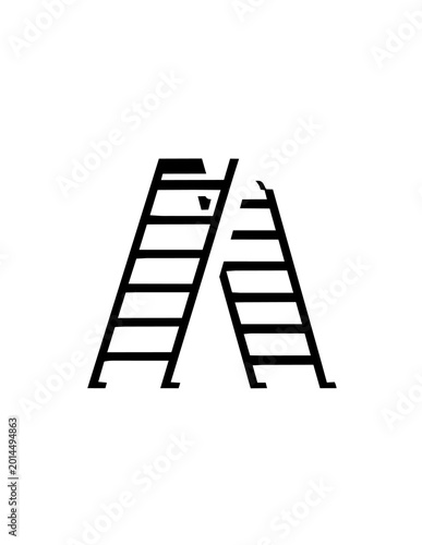 Photos Two black metal step ladders standing.